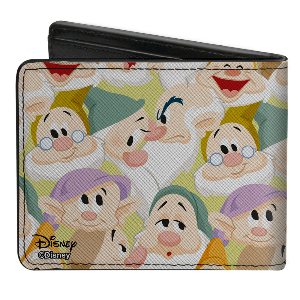 Bi-Fold Wallet - Snow White the Seven Dwarfs Faces Stacked Yellow