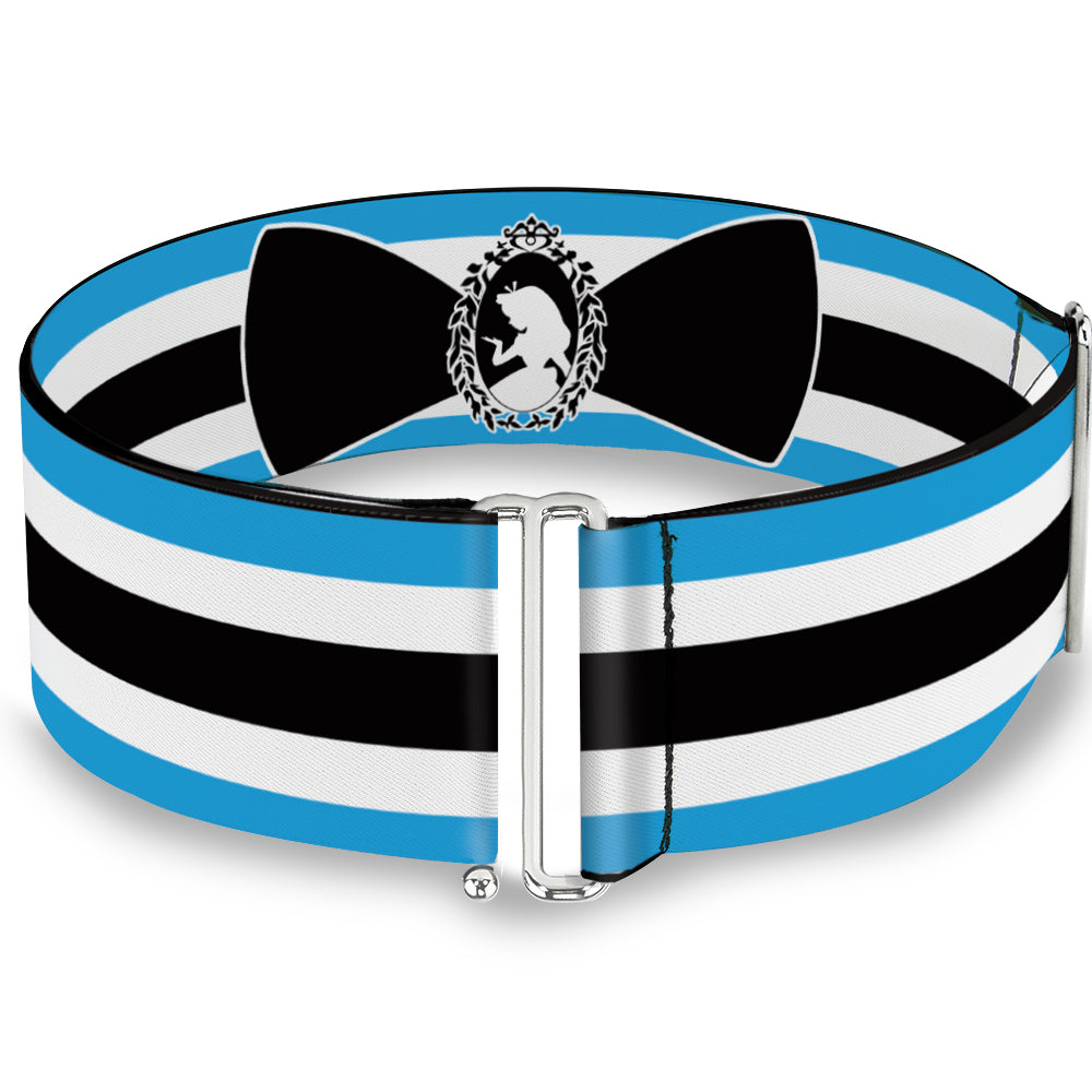 Cinch Waist Belt - Alice in Wonderland Stripe Bow Silhouette Blue Black White