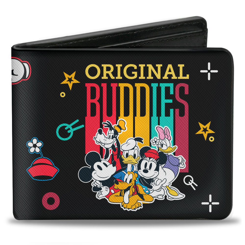 Bi-Fold Wallet - Sensational Six ORIGINAL BUDDIES Group Pose Icons Scattered Black Multi Color