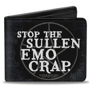 Bi-Fold Wallet - STOP THE SULLEN EMO CRAP Pentagram Black Grays White