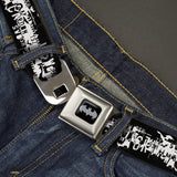 Batman Black Silver Seatbelt Belt - Batman Action Verbiage Black/White Webbing