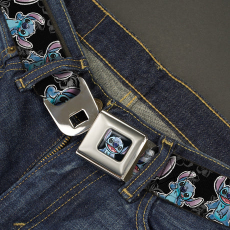 Stitch Face Sketch CLOSE-UP Full Color Black Seatbelt Belt - Stitch Poses/Hibiscus Sketch Black/Gray/Blue Webbing