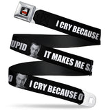 THE BIG BANG THEORY Full Color Black White Red Seatbelt Belt - Sheldon I CRY BECAUSE OTHERS ARE STUPID/THAT MAKES ME SAD Black/White Webbing