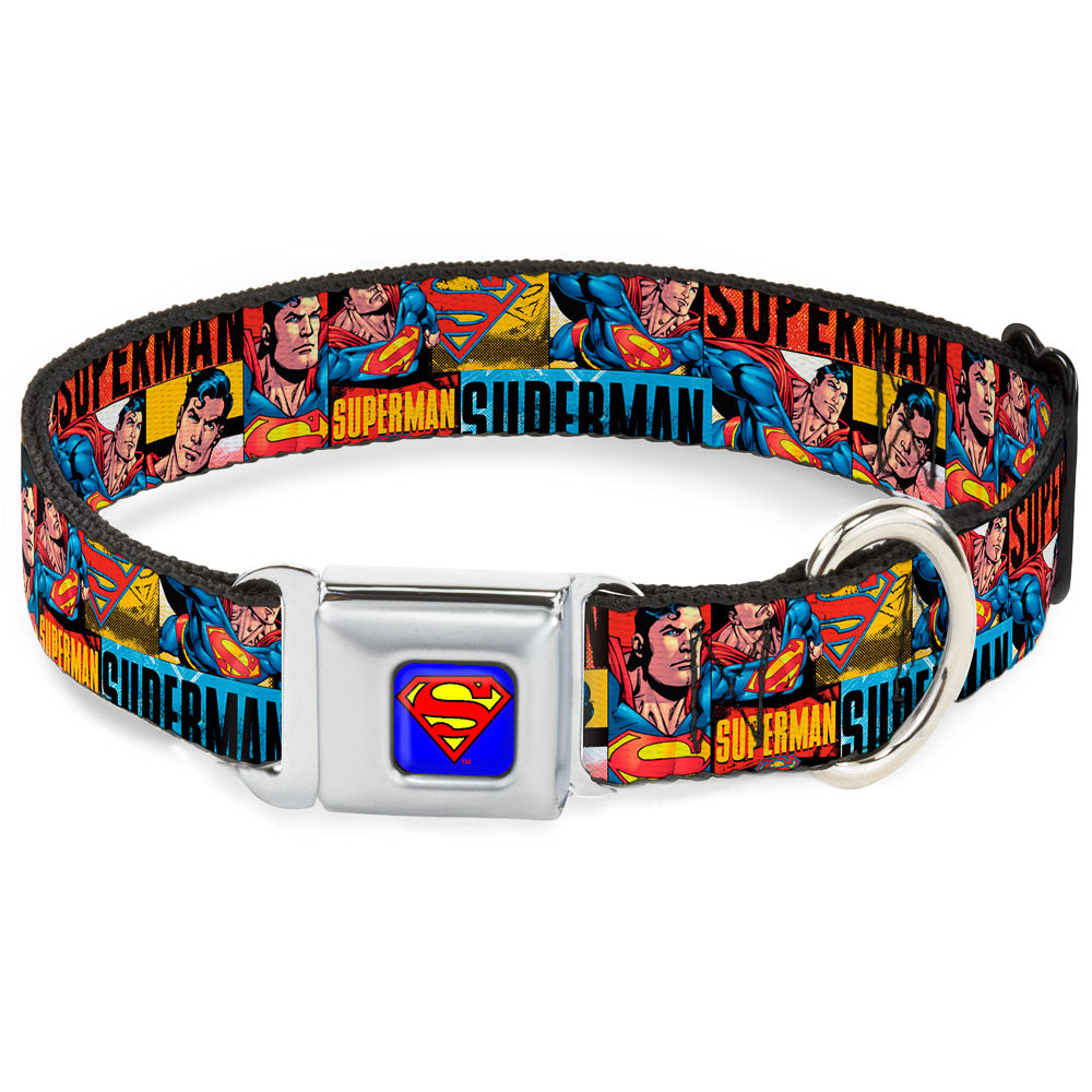 Superman Full Color Blue Seatbelt Buckle Collar - SUPERMAN Action Blocks Red/Blue