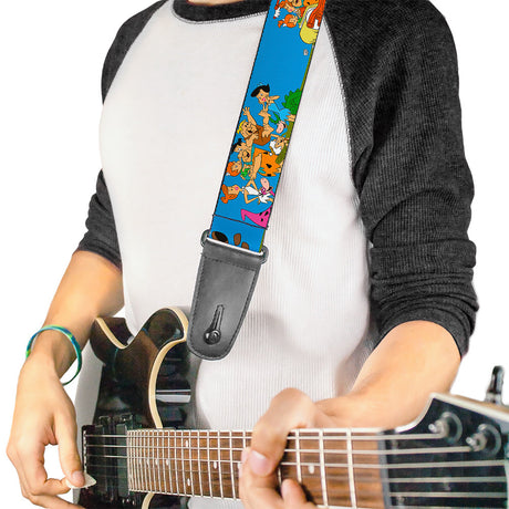 Guitar Strap - The Flintstones and Rubbles Group Pose Logo Blue