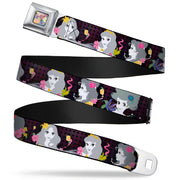 Floral Collage Full Color Multi Pastel Seatbelt Belt - Princess Silhouettes Dots Black/Purple/Gray/Multi Color Webbing