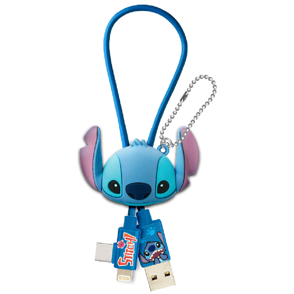 Disney Stitch USB Charging Cable with Type C and Micro USB Attachments