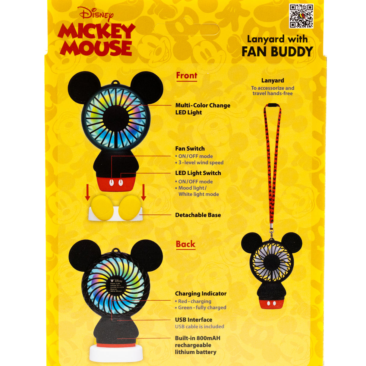 Disney Wireless Mickey Mouse Fan w/ LED Lights - 3 speed fan setting with lanyard accessories