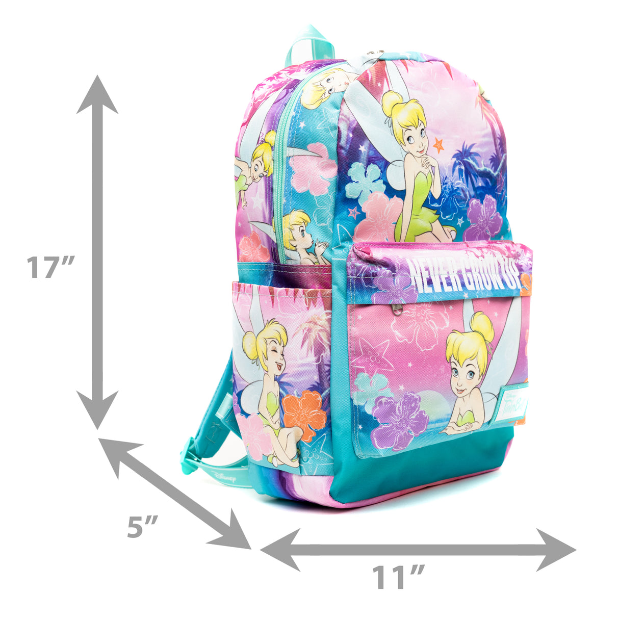 Disney Tinker Bell Never Grow Up 17" Full Size Nylon Backpack